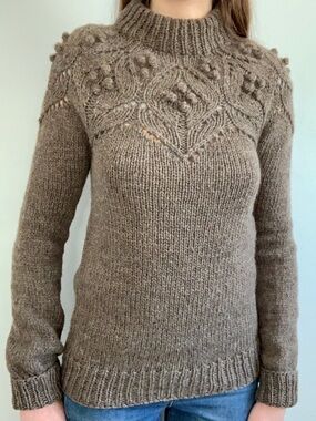 Hand knit lace yoke 100% wool sweater